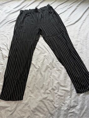 Black Pinstripe Elastic-Waist Dress Pants